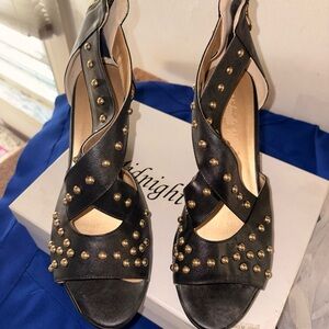 Black Studded Crisscross High Heel Sandals - Women